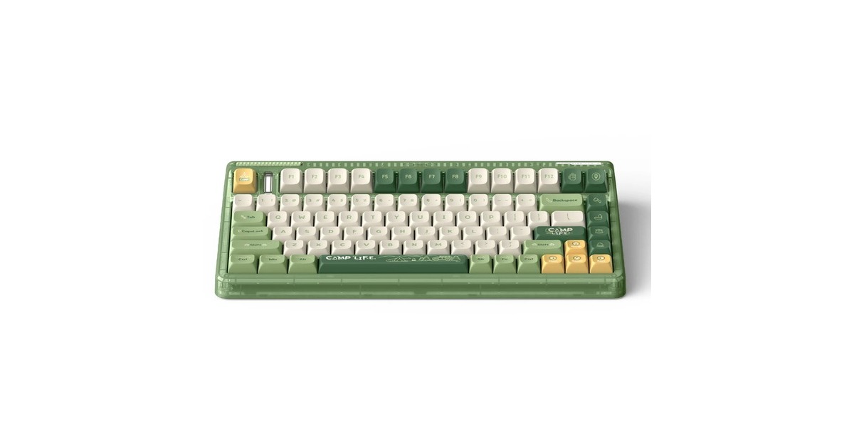 IqunixOG80 Camping Wireless Mechanical Keyboard, gaming toetsenbord  (Groen/oranje, US lay-out, IQUNIX Moonstone, RGB leds, 80% (TKL), Hot-swappable, PBT, 2.4GHz | Bluetooth 5.1 | USB-C)