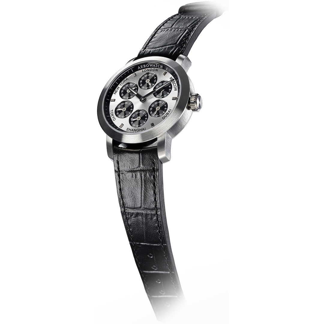 Aerowatch Renaissance 7 Time Zones Leder schwarz