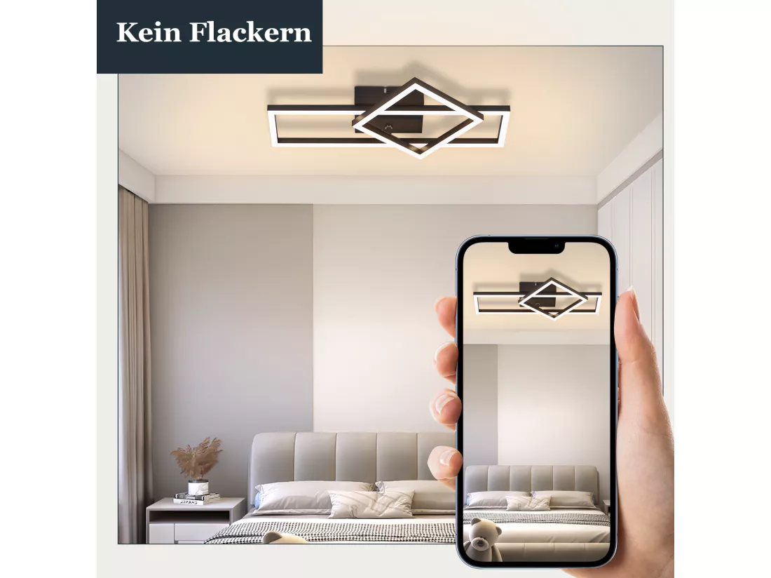 NETTLIFE Plafonnier LED plafonnier salon 20W blanc chaud design moderne lampe noire carrée