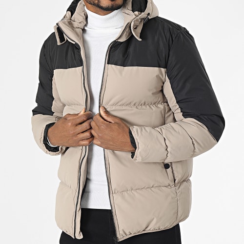 Doudoune Capuche Beige Noir