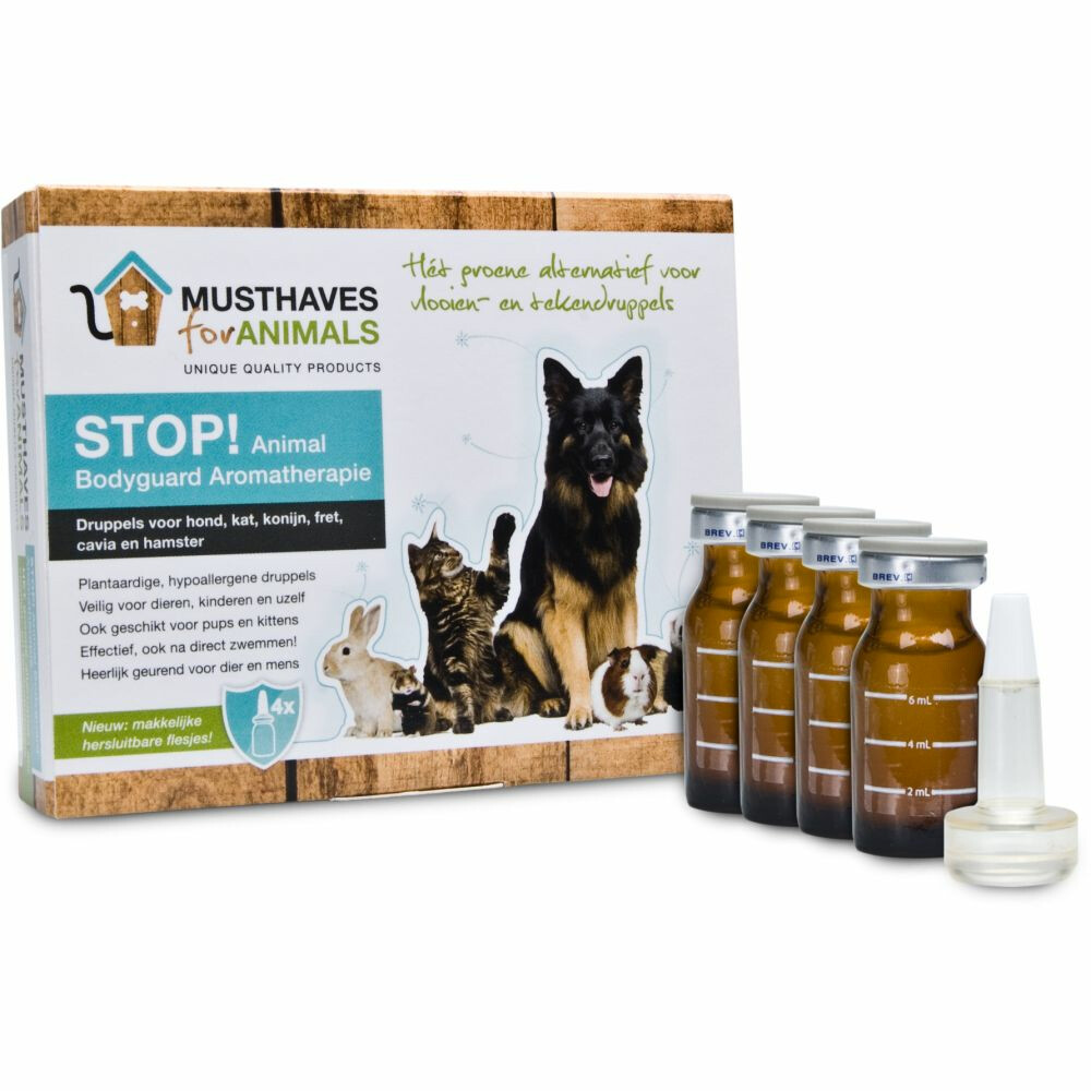 STOP! Animal Bodyguard Aromatherapie Anti Vlooien en Teken DruppelsHond en Kat4 x 8 ml