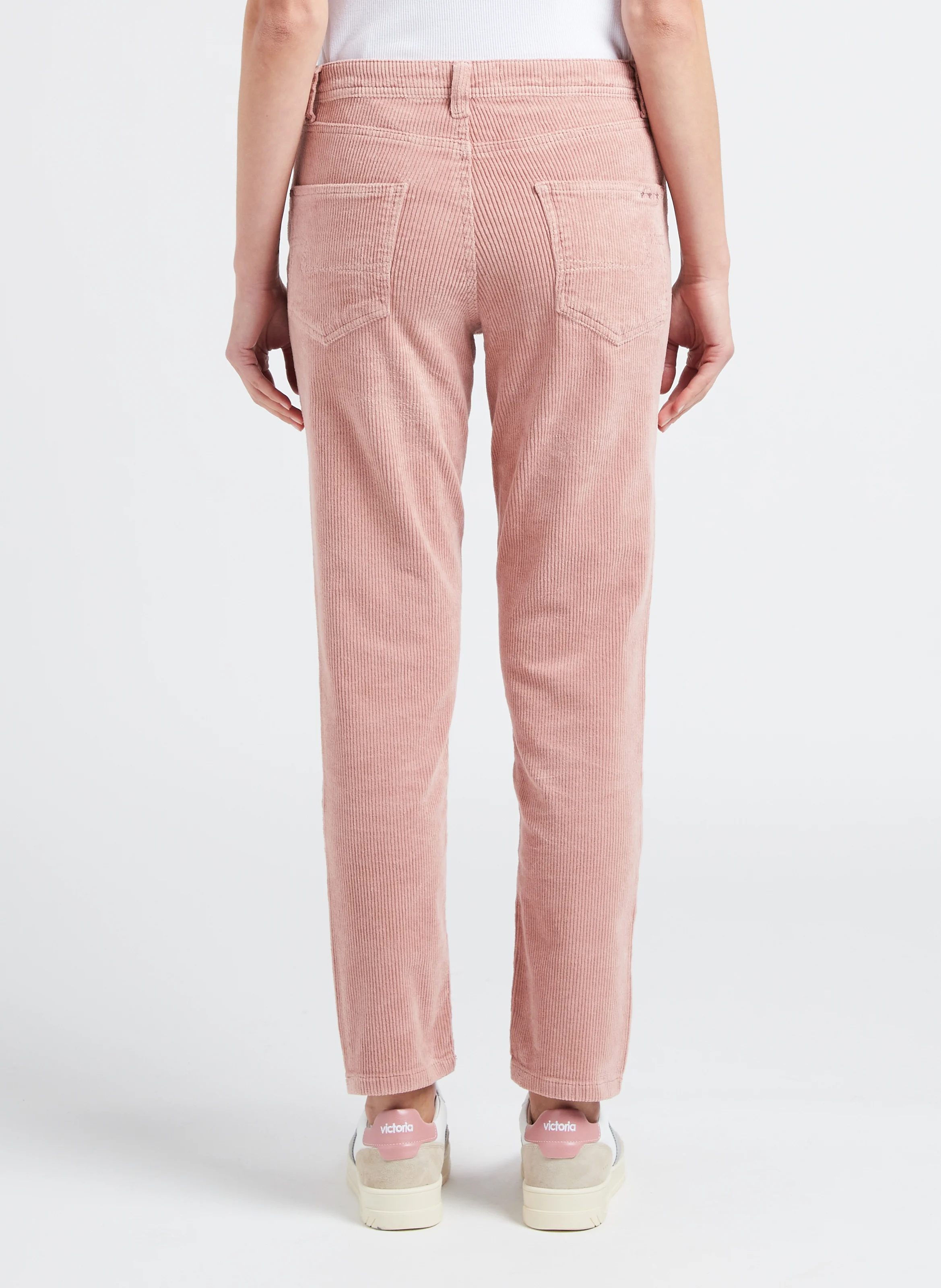 PAVLINA - Pantalon droit velours côtelé en coton stretch| Rose