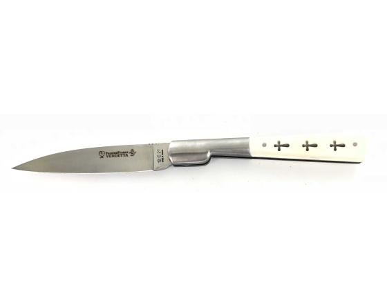 Vendetta 12 cm - Os - Guilloché - 3 croix gravées Couteau de Poche PassionFrance