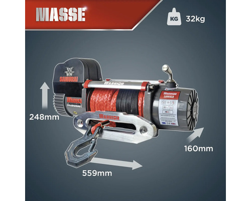 Warrior Samurai Gen2 12000LB / 5,4 t 12V elektrische lier met synthetisch touw
