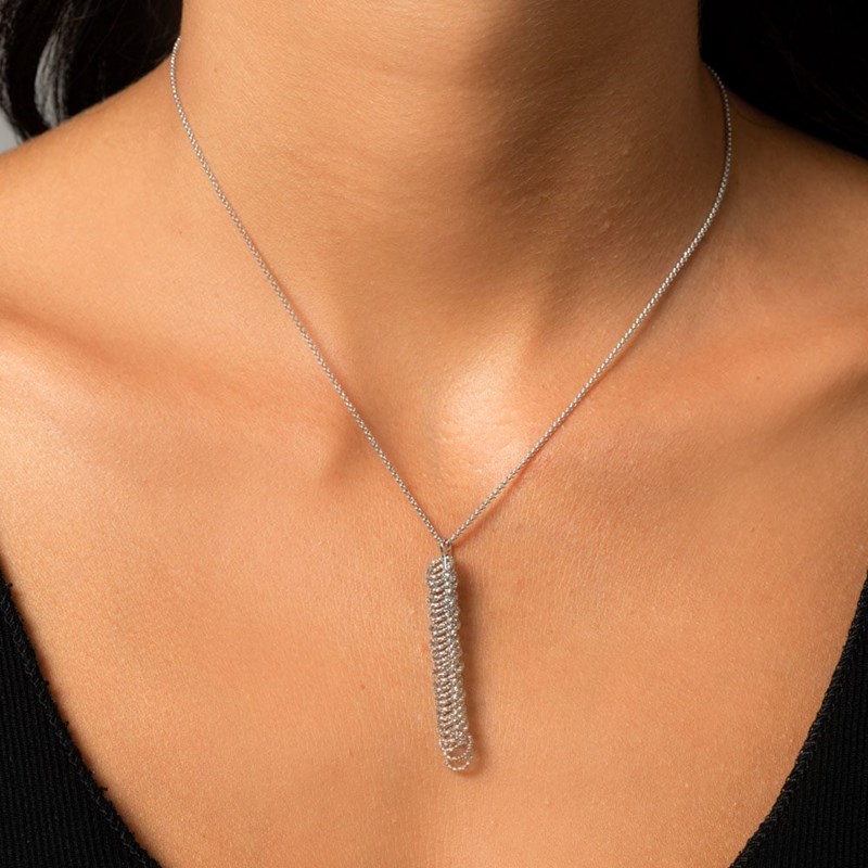 Collier Femme Argent Rhodié Anneaux Diamanté