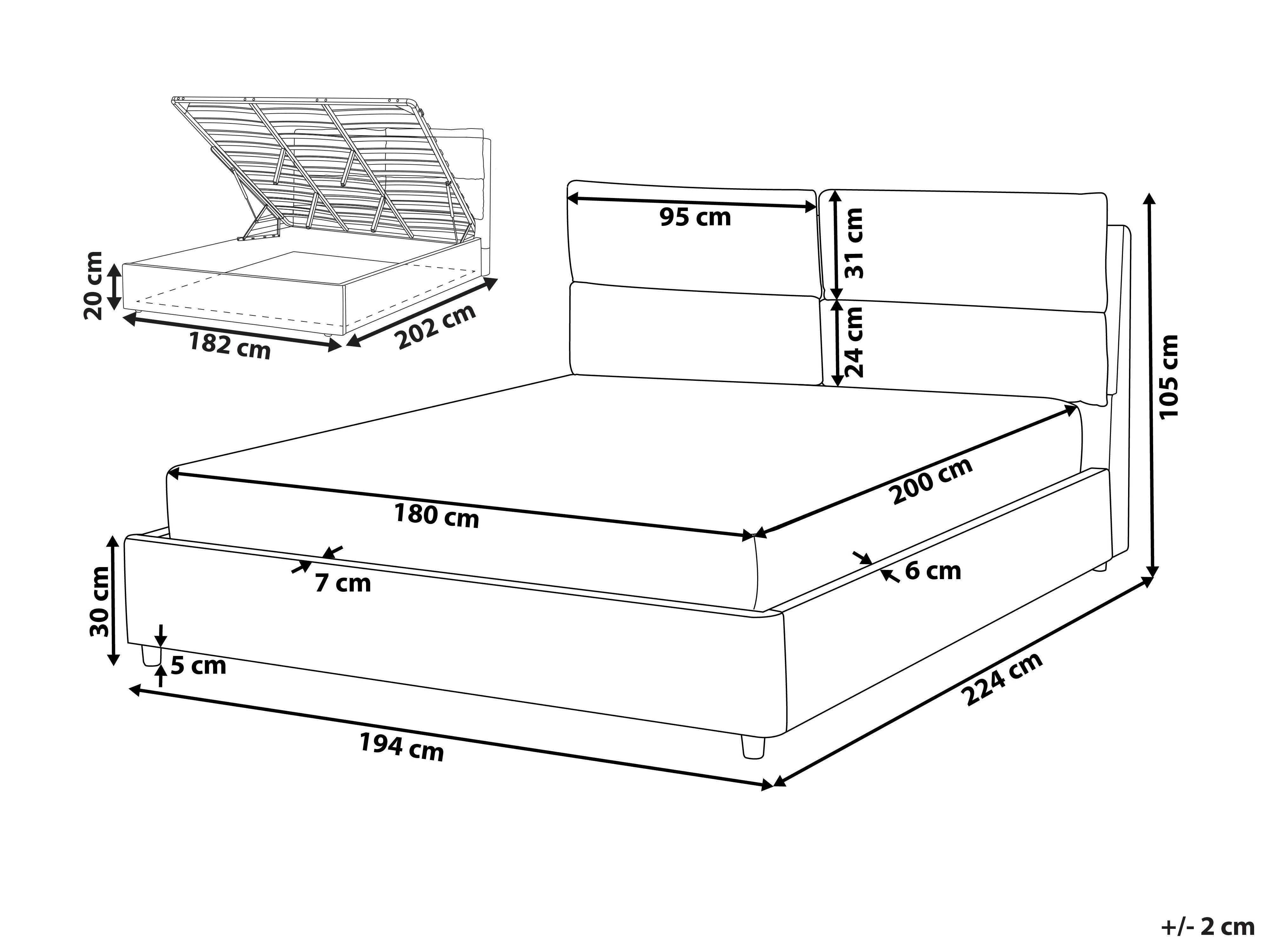 Bed met opbergruimte Fluweel BATILLY 180 x 200 cm Lichtgrijs