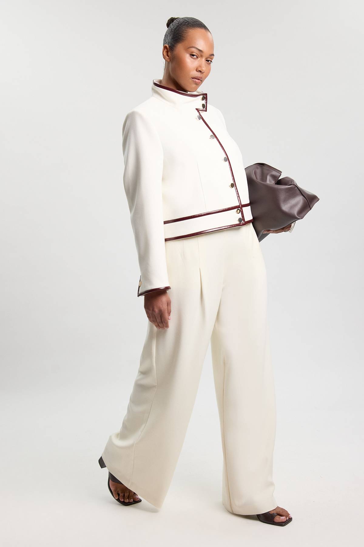 KarenMillen Veste Cintrée Grande Taille En Mélange Synthétique Stretch Compact Avec Ceinture
