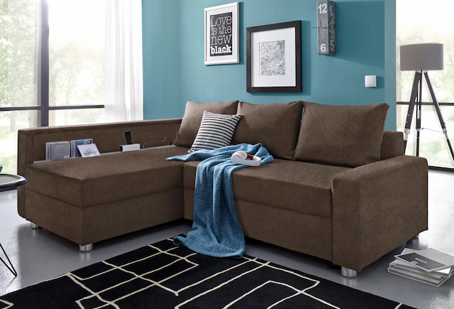 COLLECTION AB Ecksofa »Relax L-Form« inklusive Bettfunktion, Federkern, wahlweise mit RGB-LED-Beleuchtung