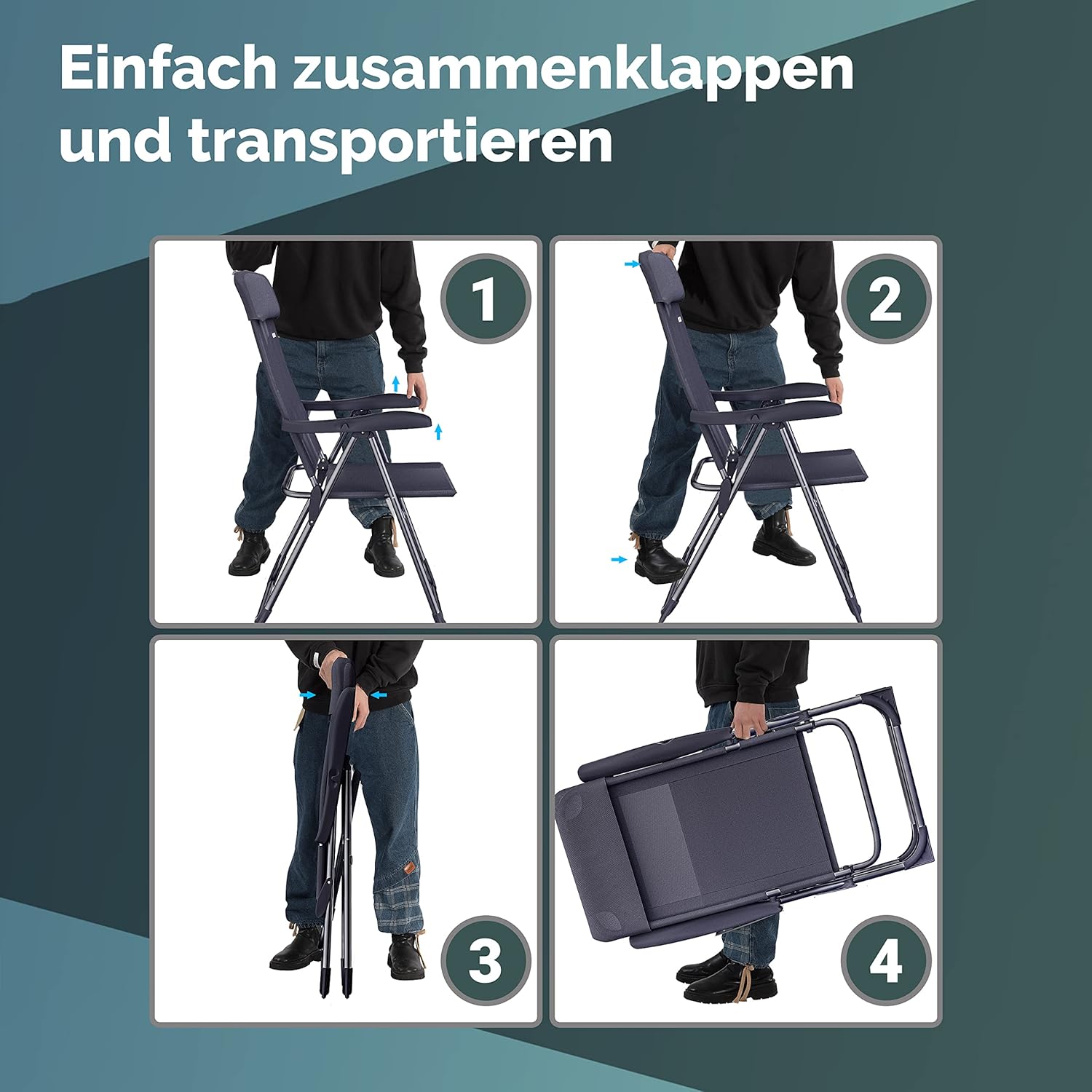 Casaria Gartenstühle 4er Set Klappbar 7-Fach Verstellbar Alu mit hoher Rückenlehne Liegefunktion Faltbar Balkon Campingstuhl Klappstuhl Hochlehner