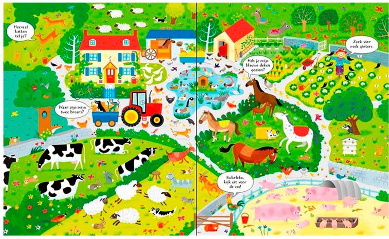 OP DE BOERDERIJ - Boek & Puzzel - 100 Stukjes - Kleurig - Stevige Doos