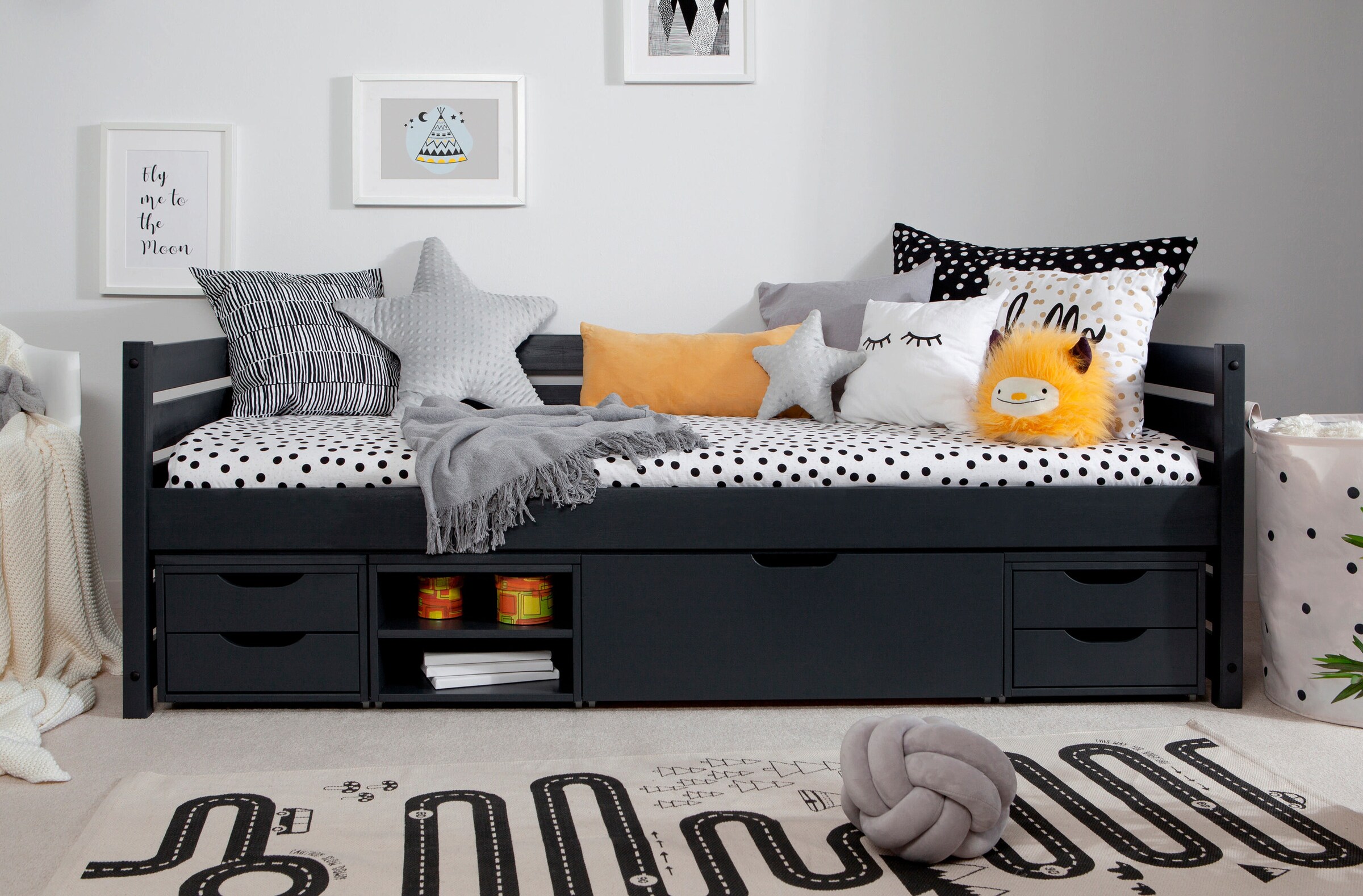 Ticaa Sofabett Naomi inkl. Funktionsschubkästen, 90x200 Grau