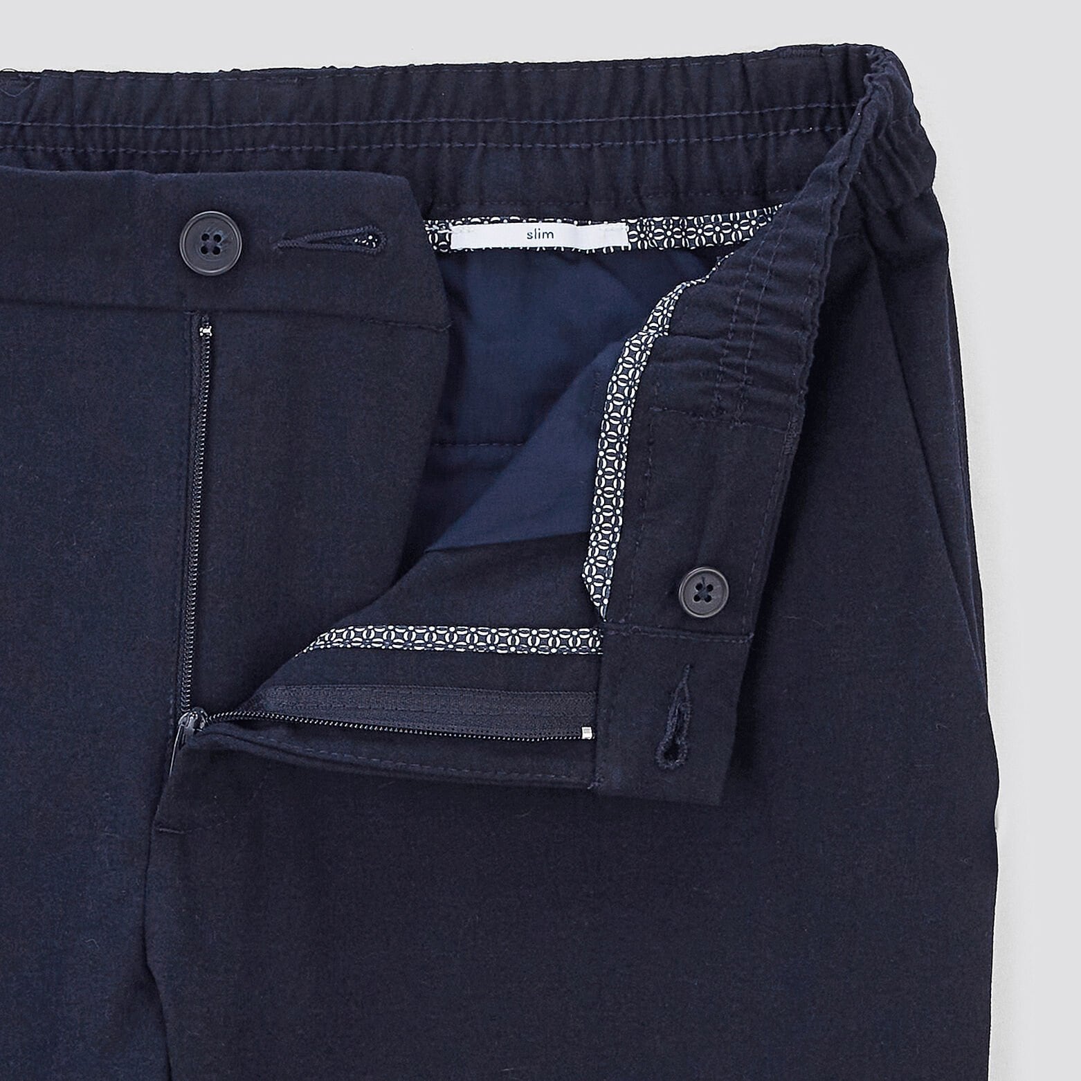 Pantalon slim chino bi stretch taille élastiquée Bleu foncé