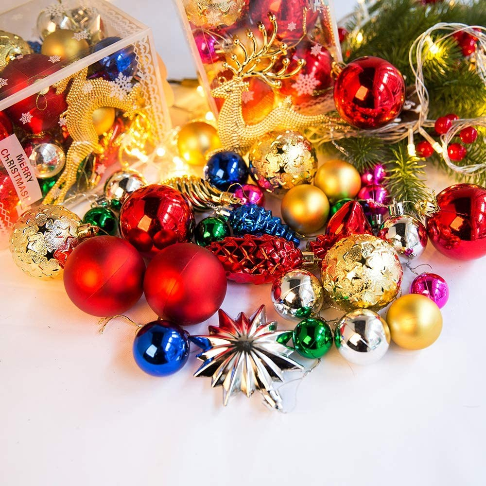 (30er Set) Christbaum Schmuck Weihnachtskugeln Deko Ornamente Weihnachtsbaum Accessoires - Bunt