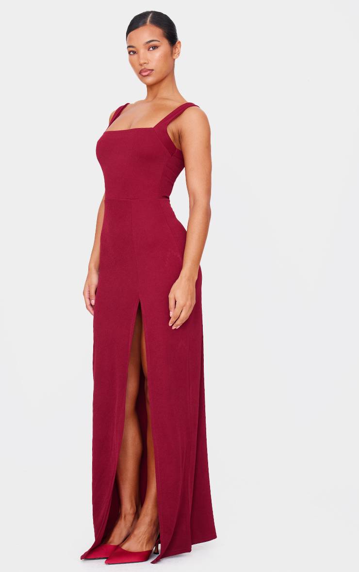 Rouge Bordeaux Robe Maxi À Encolure Carrée