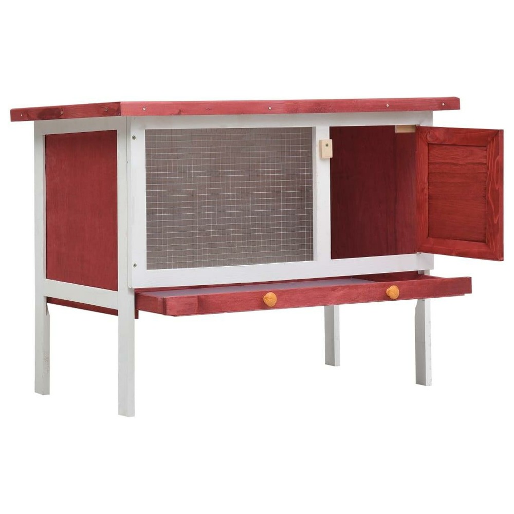 Clapier d'extérieur 1 niveau 90 x 45 x 65 cm rouge bois