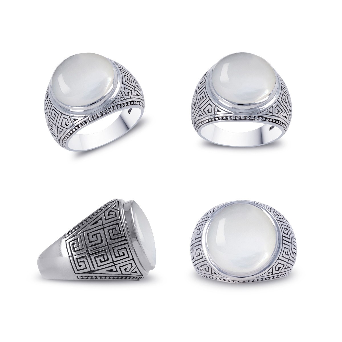 Bague Chevalière Homme en Argent Vieilli et Pierre Blanche | Présent Tendance pour Lui | Aden