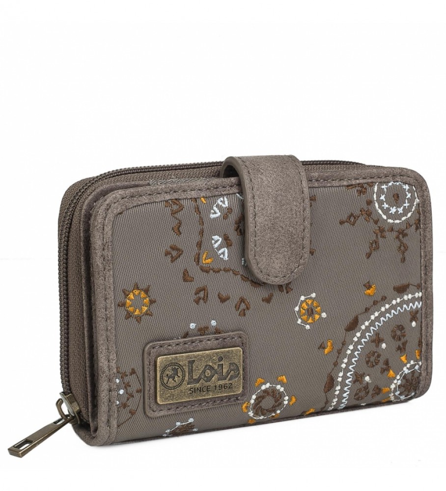 Carteira Lois estampada com bordado 304414 Marrom -9X14X1cm-