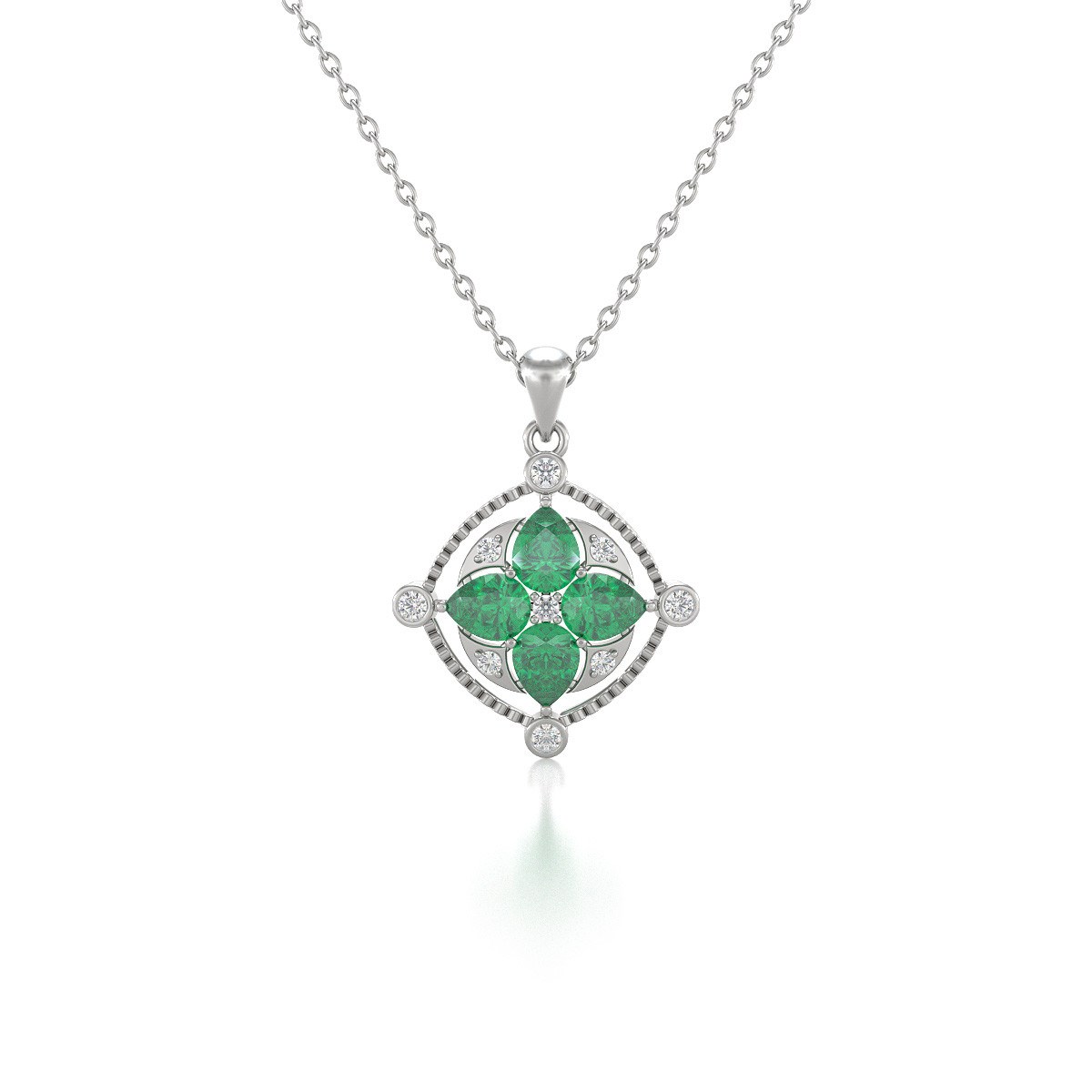 Collier Pendentif Emeraude et Diamant en Argent 925 - Cadeau d'Anniversaire Inoubliable | Aden