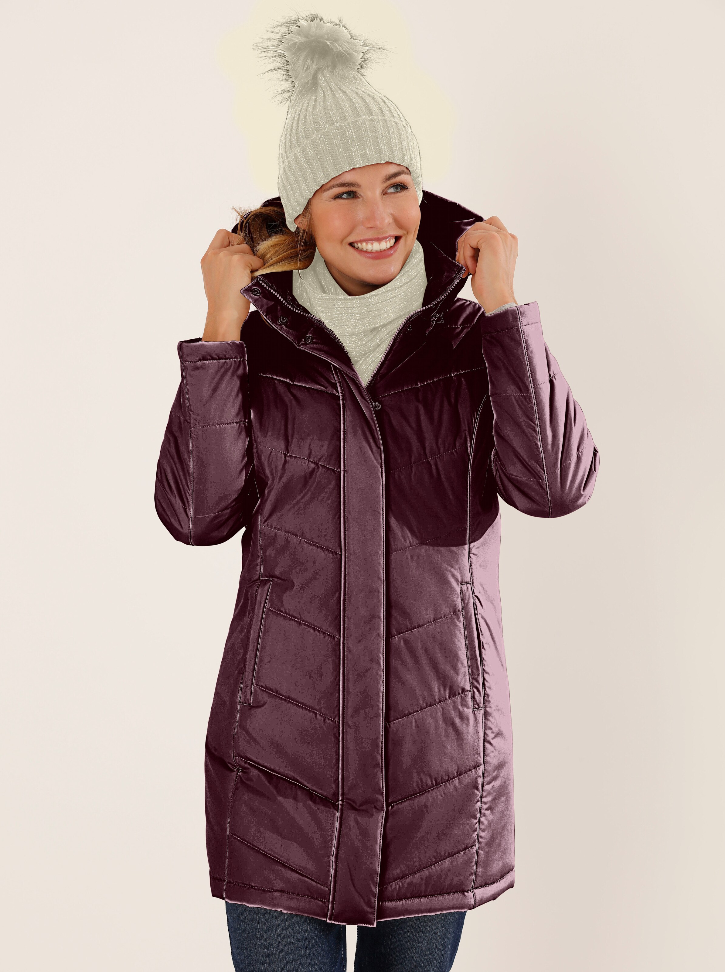 Longjacke mit abnehmbarer Kapuze