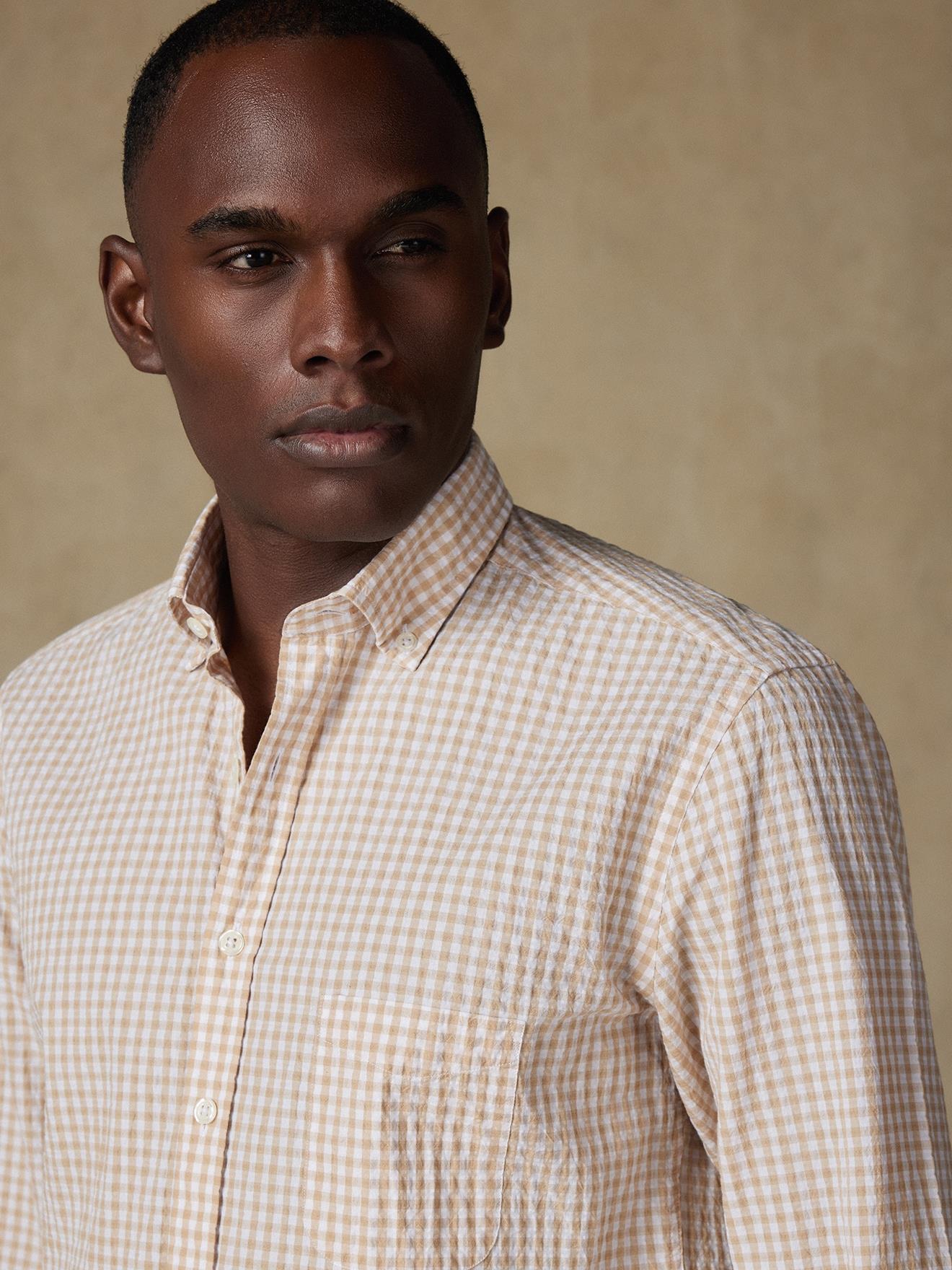 Chemise Jaiden en seersucker sable - Col Boutonné