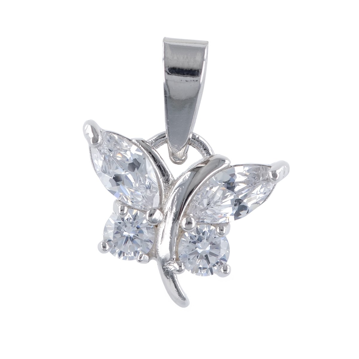 Pendentif argent rhodié cubic zirconia papillon