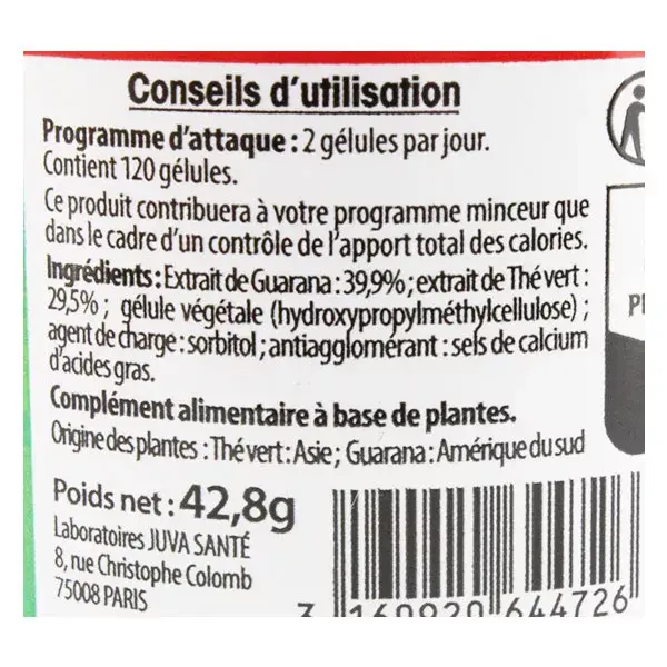 Juvamine Thé Vert Guarana 120 gélules