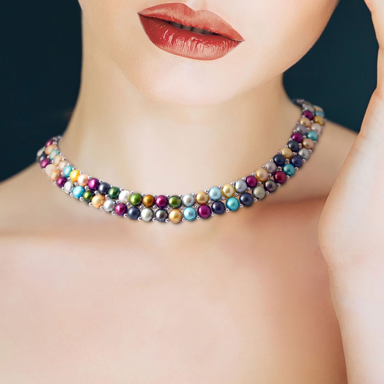 Pearl Addict Collier 2 Rangs Argent & Perles d'Eau Douce multicolores