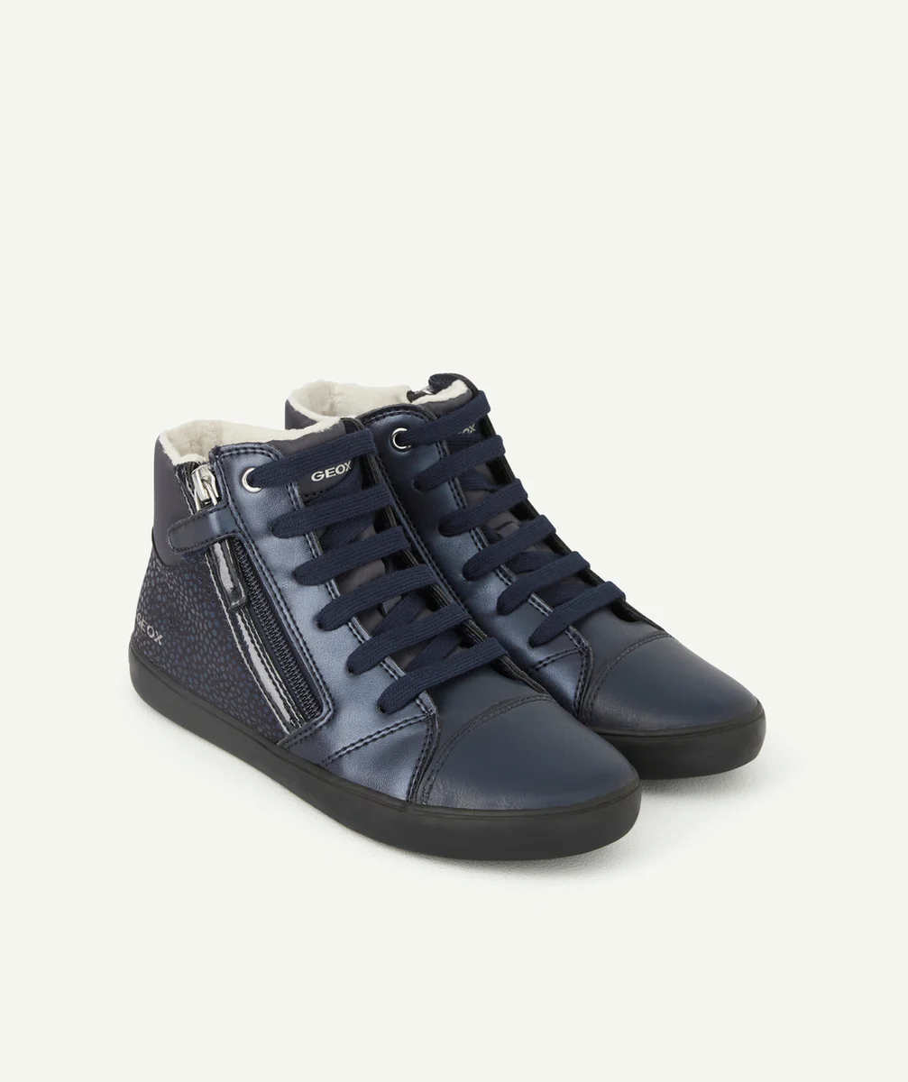 GEOXBASKETS MONTANTES BLEU MARINE À POIS ET LACETS FILLE