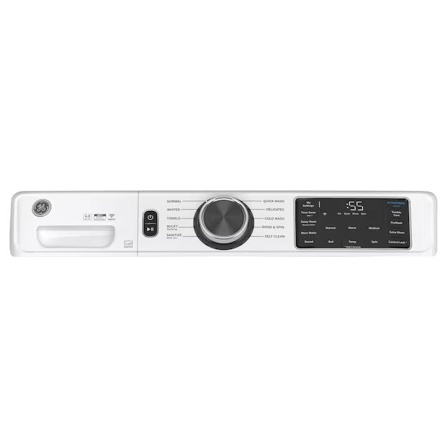 Lavadora de carregamento frontal inteligente empilhável GE UltraFresh Vent System de 4,8 pés cúbicos (branca) ENERGY STAR