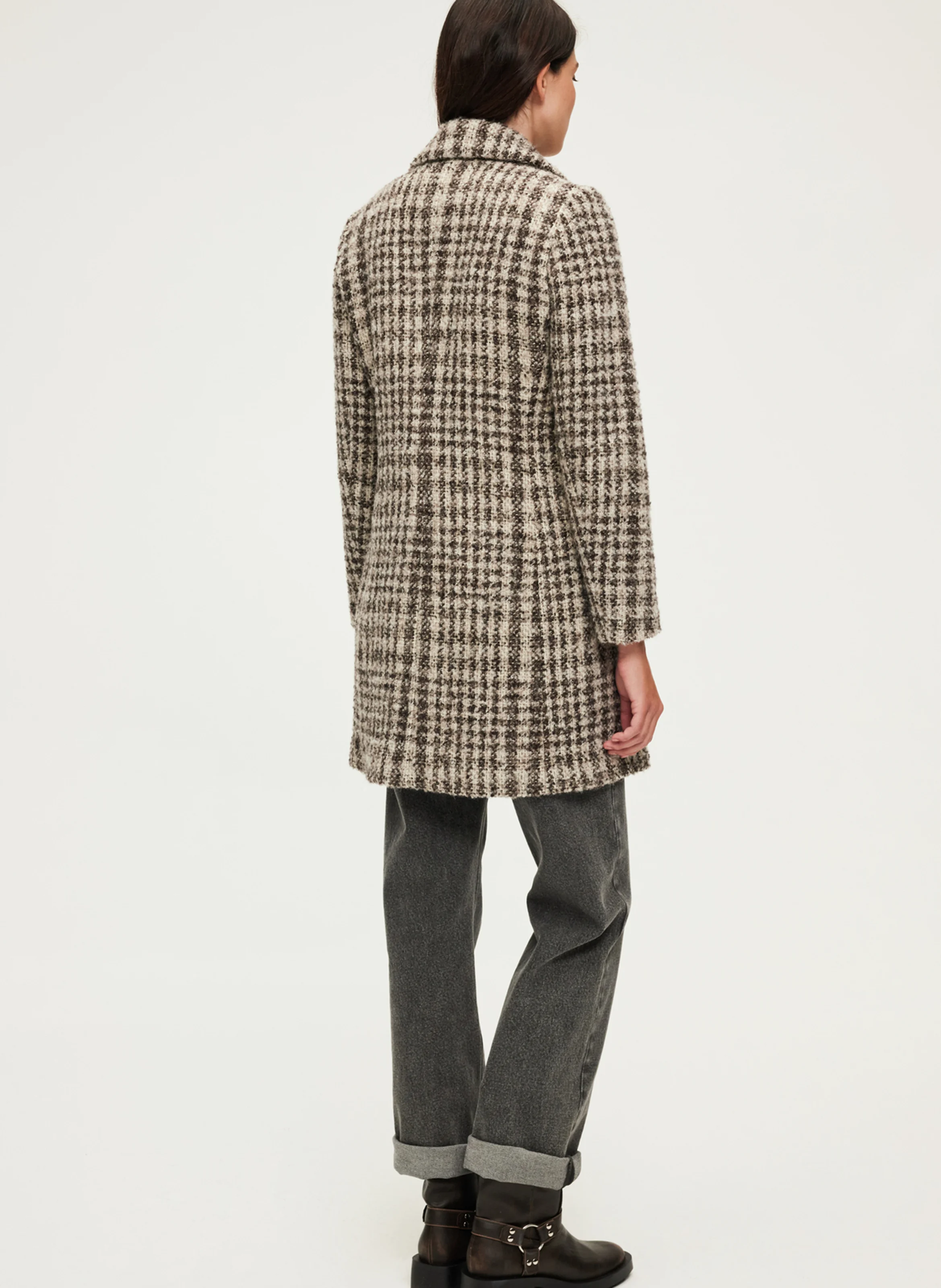 LIVIE - Manteau col classique à carreaux | Marron