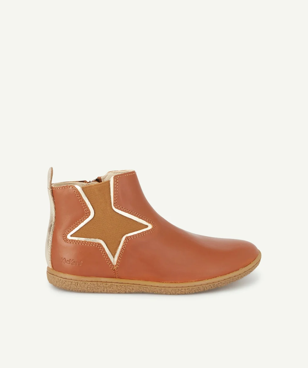 KICKERSBOTTINES VERNILLON FILLE EN CUIR CAMEL ET COULEUR DORÉE