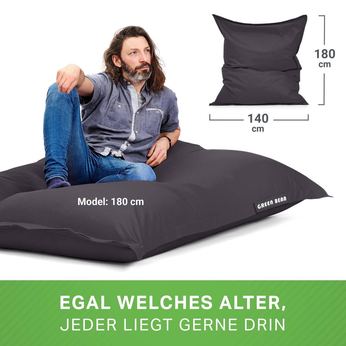 Groene Bonen Zitzak 120x160cm 270 Liter Kinderen & Volwassenen Zitzak EPS Kralenvulling Reuze Zitzak Groot Ligbedkussen Wasbaar Weerbestendig Ligstoel Zitkussen Vloerkussen