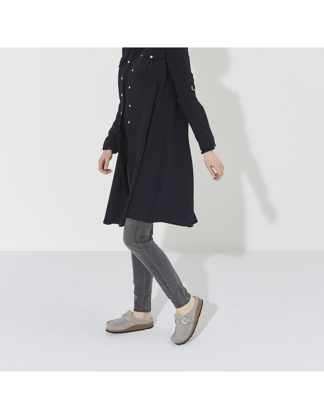 birkenstock sabots fourrés femme buckley suede shearling daim gris