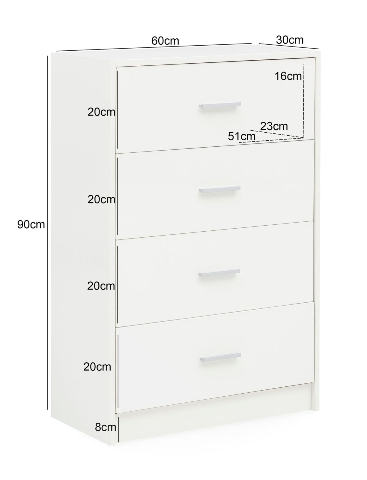 Sideboard - weiß Hochglanz-weiß - 4 Schubkästen - 90 cm hoch