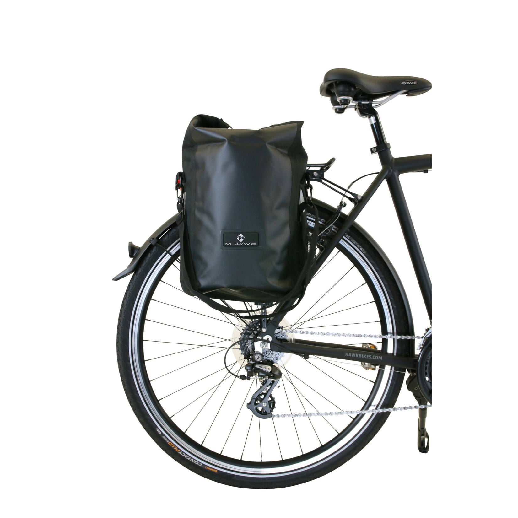 HAWK Trekking Premium Fahrrad, inkl. Tasche – Black Herren 28 Zoll – Rahmenhöhe 52 cm - Fahrrad mit Microshift 24 Gang Kettenschaltung & Beleuchtung I Allrounder I Schwarz