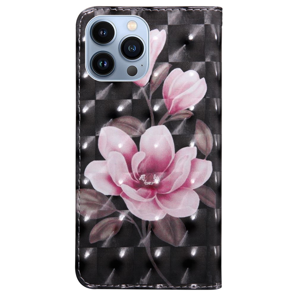 iPhone 14 Pro Leder Tasche mit Kartenfächern - Blüte