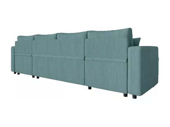 Canapé panoramique 6 places Maria convertible avec 2 coffres en velours côtelé - Bleu clair - L295 x P146 x H81cm - Loungitude