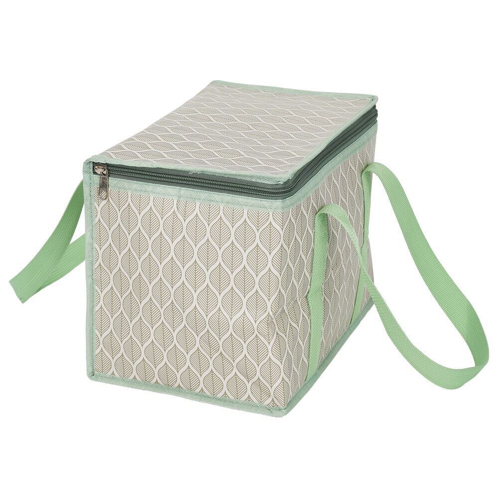 Sac à repas isotherme beige et vert L.28xl.18xH.21 cm