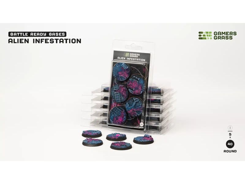 GamersGrass Base Alien Infestation round 40 mm (x5) Hochwertige Bases für den Miniaturenbau