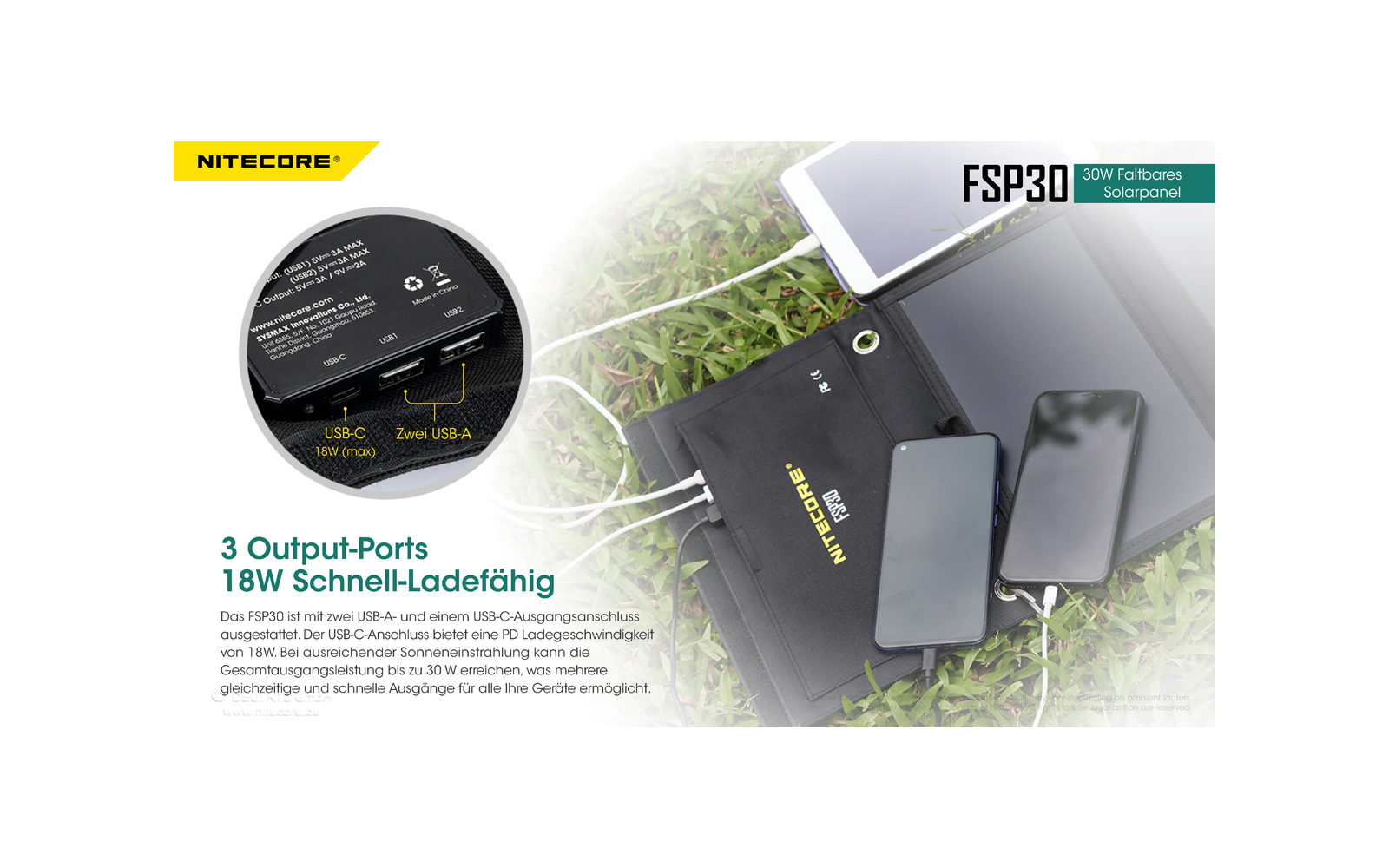 Nitecore faltbares Solarpanel FSP30 30W