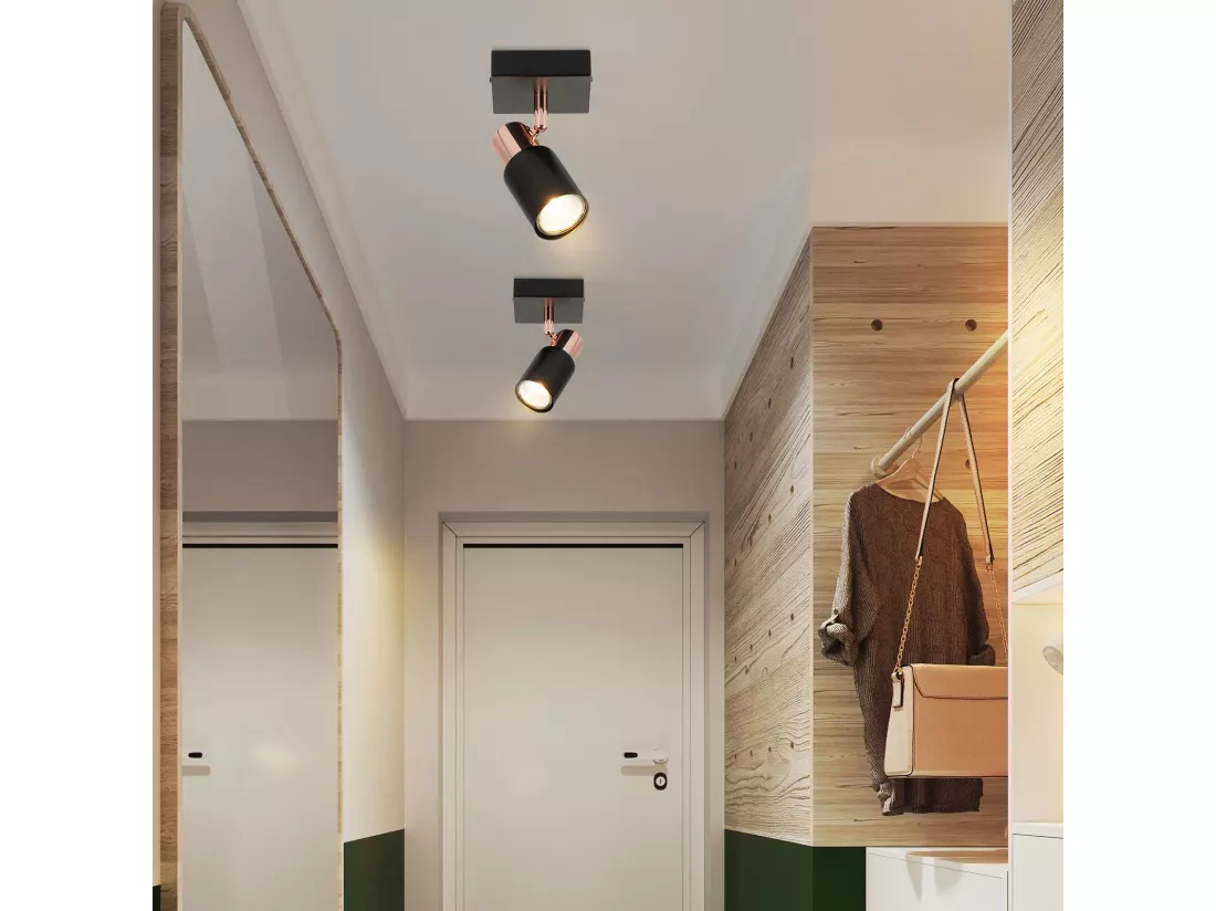 NETTLIFE Spot de plafond Spots de plafond 1 ampoule GU10 noire orientable à 355°