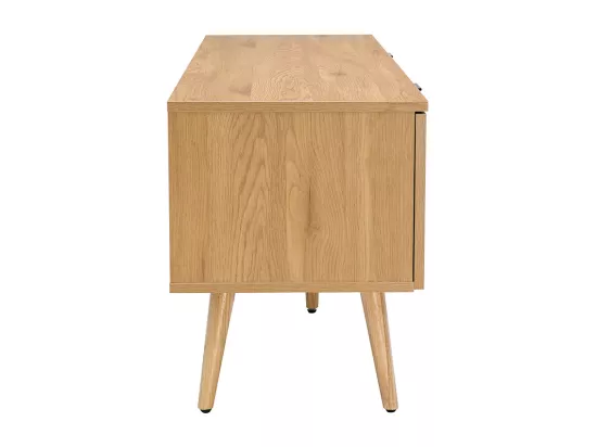 Meuble TV finition bois clair, cannage rotin et métal noir 2 portes L140 cm MANILLE