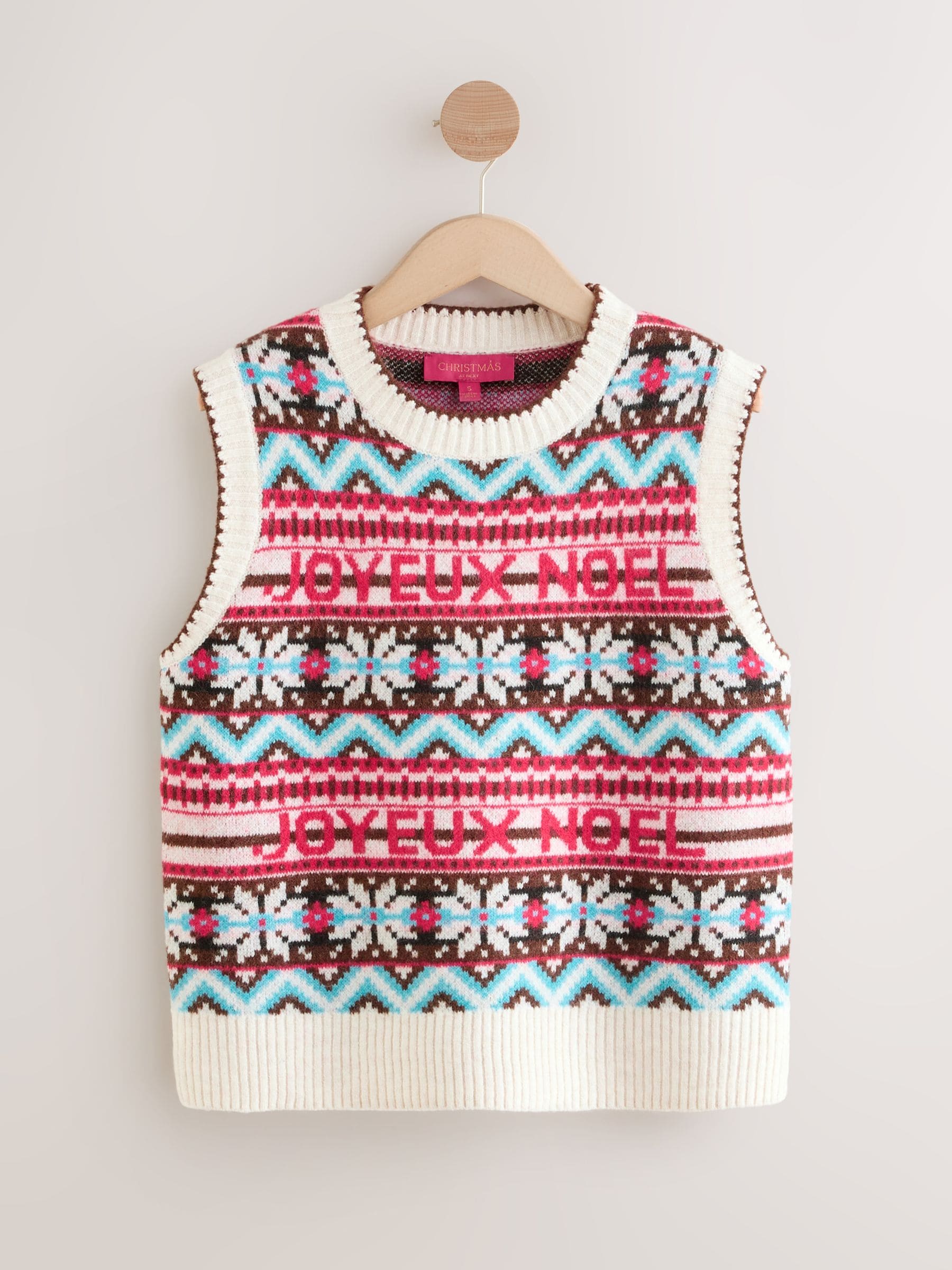 Rood Blauw Multi Fairisle Joyeux Noel Tanktop - Kersttrui