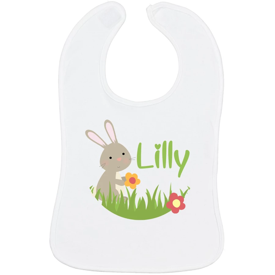 Schnullireich Baby Lätzchen mit Namen Süßer Hase Weiß