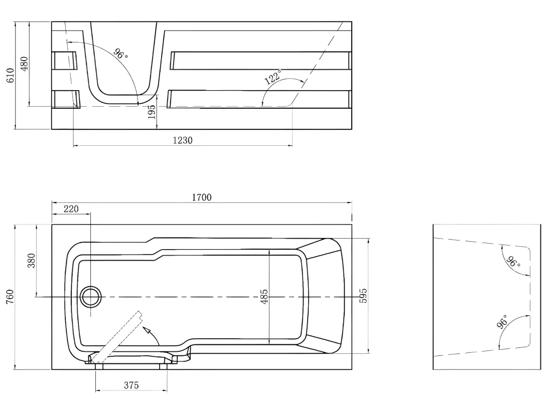 Baignoire d'angle avec porte SERVEE - 235L - 170*76*62cm - angle gauche
