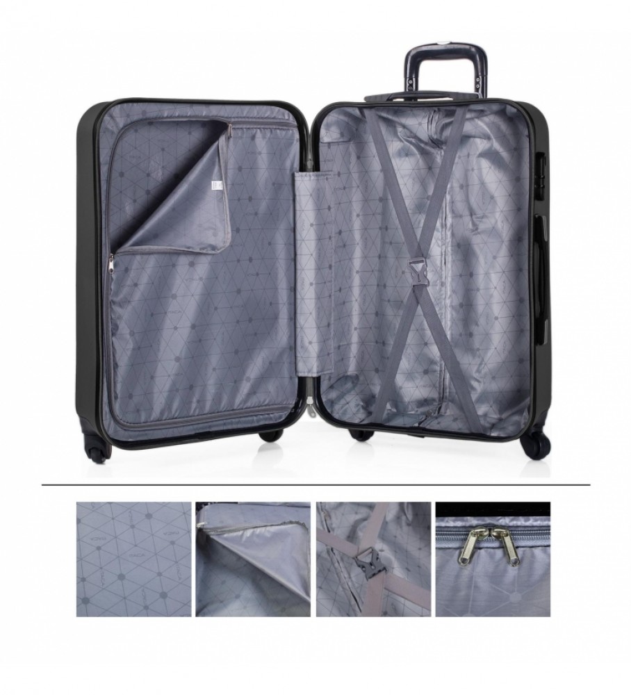 Mala de viagem rígida ITACA com 4 rodas, tamanho médio, modelo 71160, cor antracite - 65 x 44 x 24 cm -