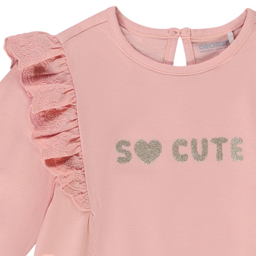 T-shirt manches longues volantées et brodées pour bébé fille - Multicolore