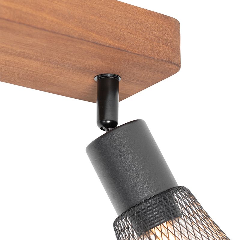 Industriële spot zwart met hout 2-lichts - Kristina