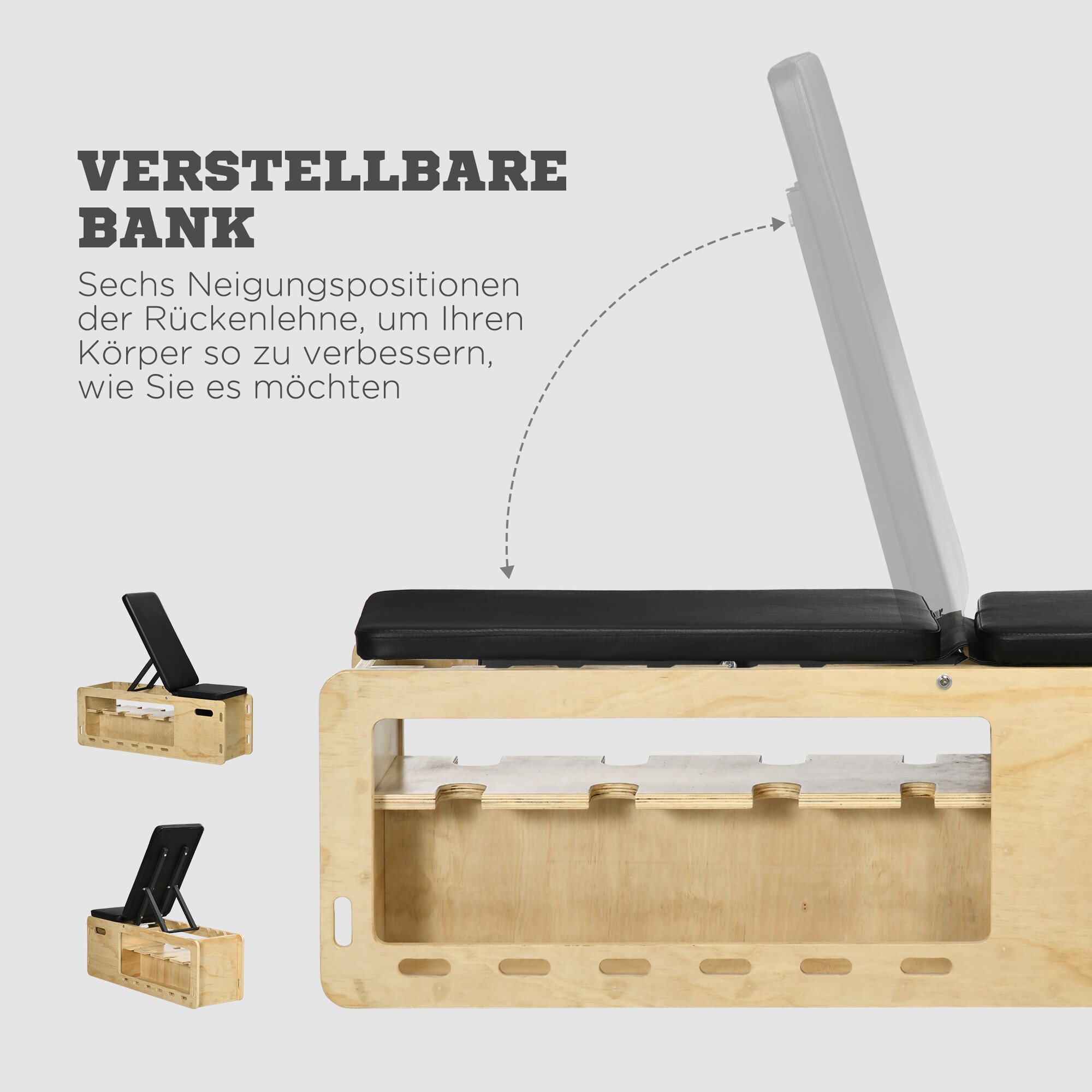 HOMCOM Hantelbank mit Hantelablage natur 110L x 35B x 43-107H cm