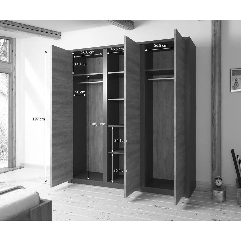 Meubella - Kledingkast Monaco - Eiken - 166 cm
